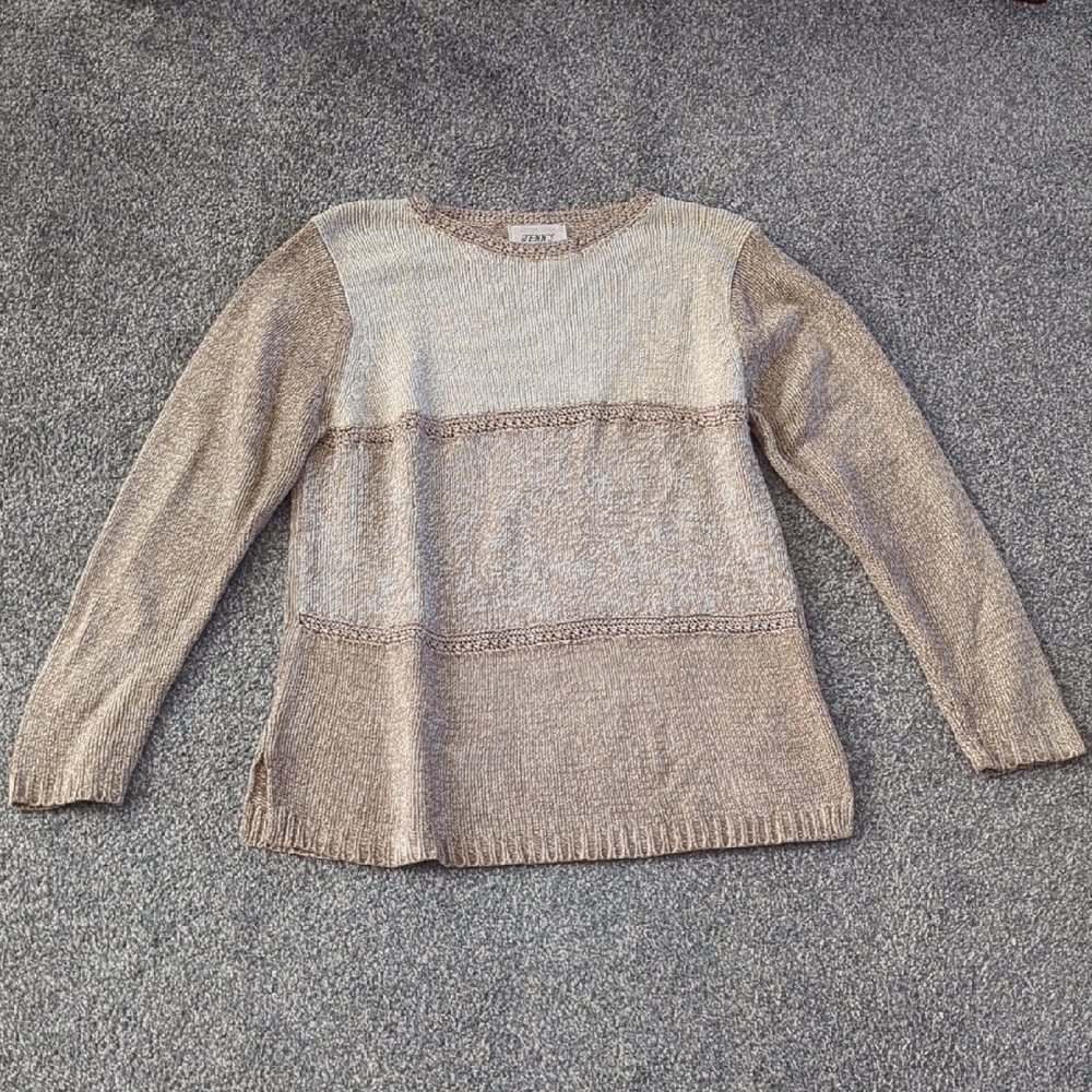 Chico's Taupe and Cream Crew Neck Sweater